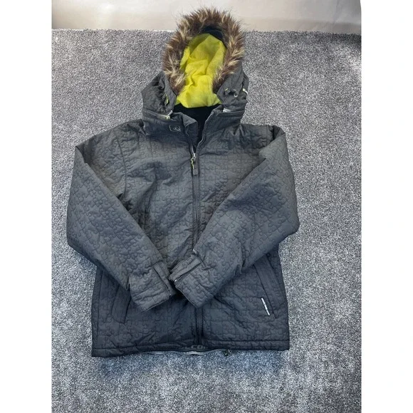 Volcom Thermonite Jacket Womens S Faux Puzzle Print Parka Hooded‎ Snow Black