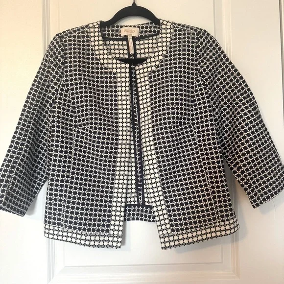 Laundry by Shelli Segal Navy and White Women's Size 6 Open Front Blazer