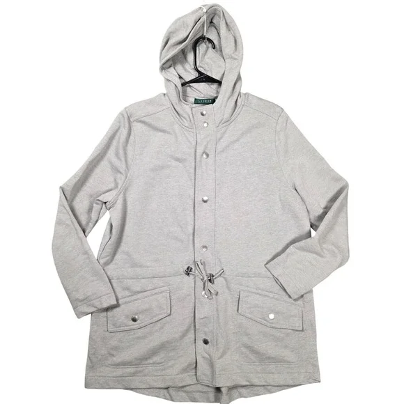 Ralph Lauren Hooded Snap‎ Front Tie Belt Cardigan Jacket Gray