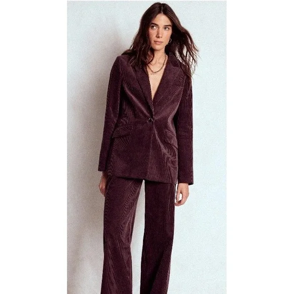 Boden Woodbridge Cord Blazer Deep Aubergine One‎ Button Lapel Collar Size 6 Nwt