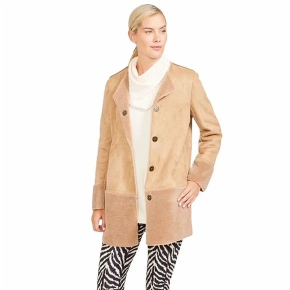 J. McLaughlin - Carson Crew Neck Faux Suede Shearling Coat - Tan Solid