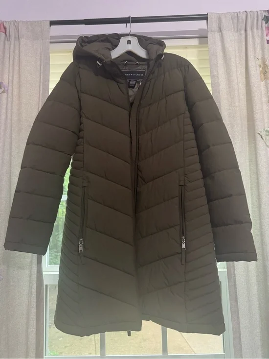 Tommy Hilfiger Women's Olive Hooded Quilted Puffer Jacket