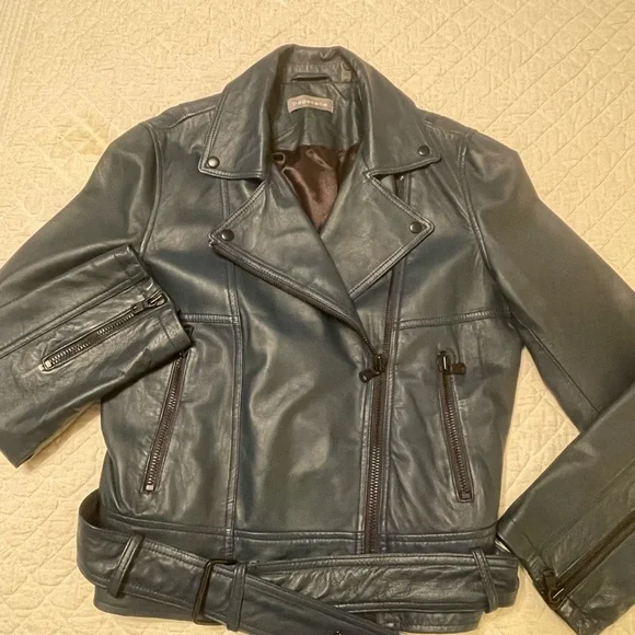 bagatelle Navy Blue Leather Moto Jacket