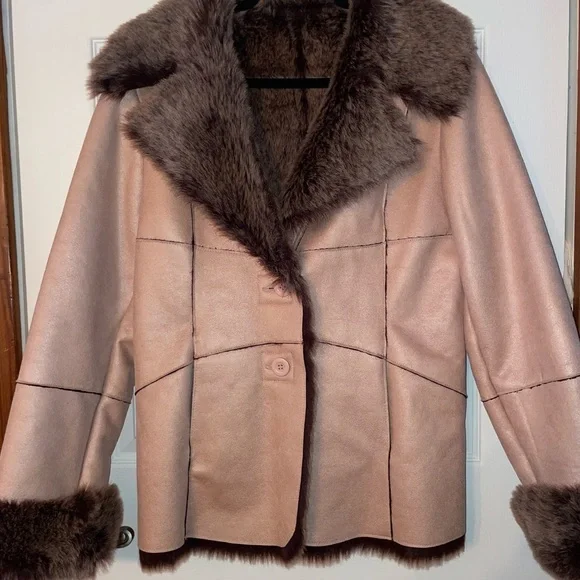 Marvin Richards Vintage Y2k Penny Lane Tan Teddy Jacket with Fur Trim