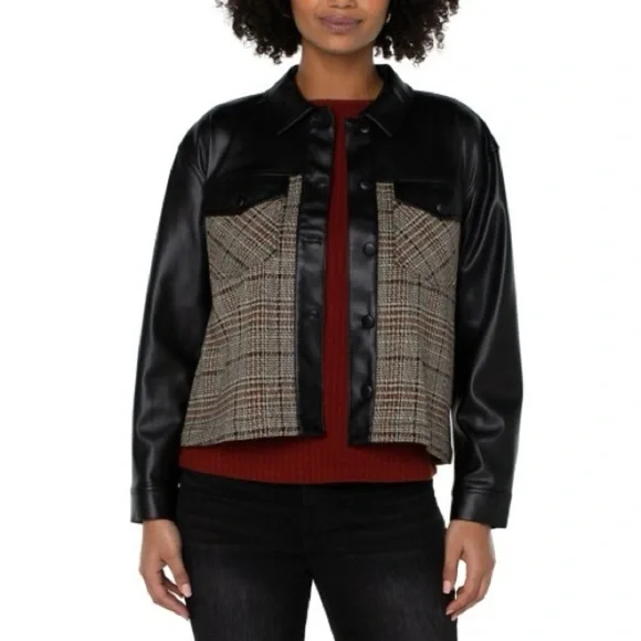 Liverpool Los Angeles Women's Faux-Leather Mixed-Media Shacket‎