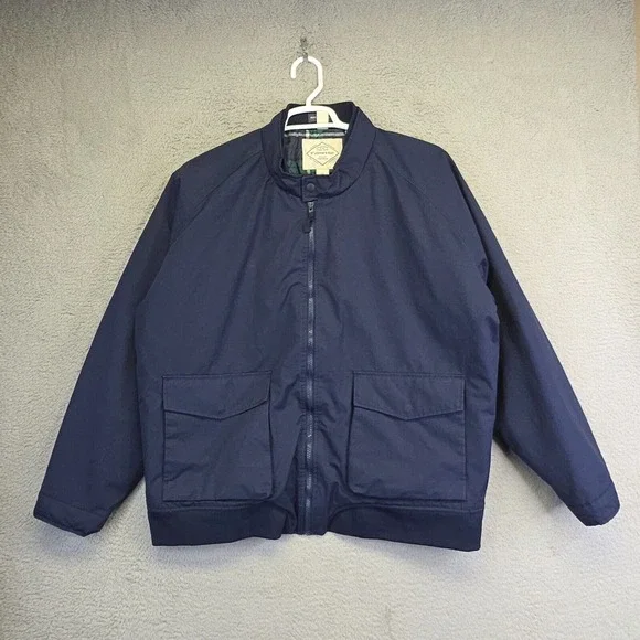 St Johns Bay Bomber Jacket Mens 2XL Black Raglan‎ Plaid Lined Water Repellent