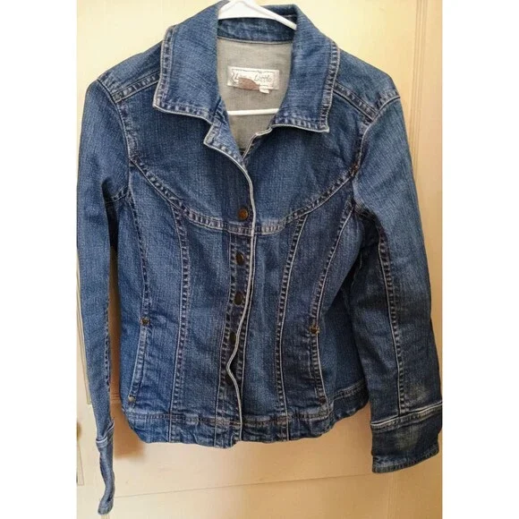 Live a Little Women's Blue Stretch Denim Jean Jacket Button Front Size Large
