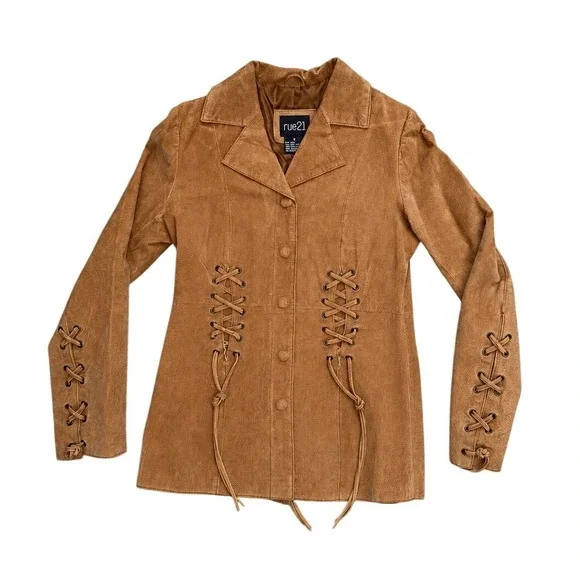 Vintage Tan Suede Leather Lace Up Corset Jacket Small Y2K Boho western  boho