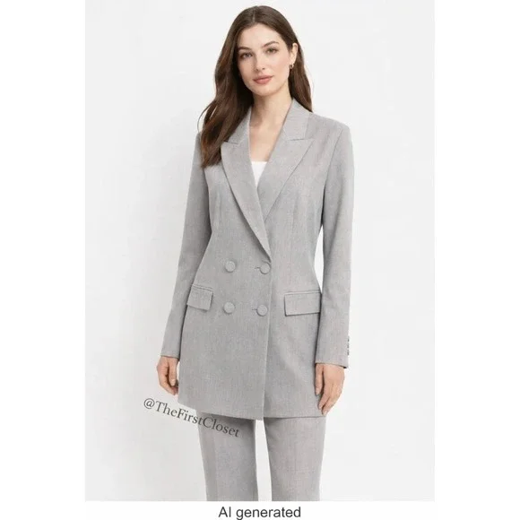 Worthington‎ Blazer Women's 14 Gray Double Breasted Blaze Long Office NWT
