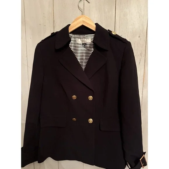 Tahari‎ Arthur S. Levine Black Nautical Double Breasted Blazer Gold Buttons 14