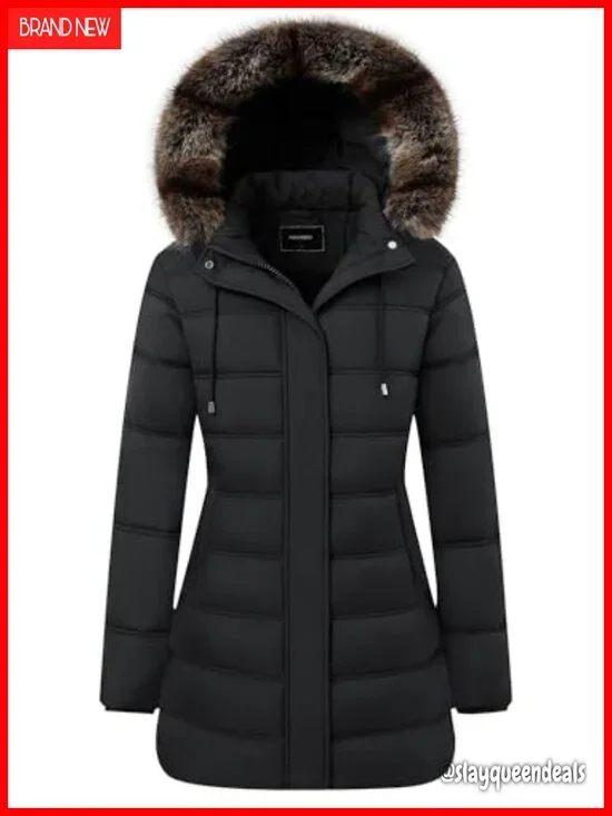 Women's Waterproof Long Puffer Jacket with Detachable Hood