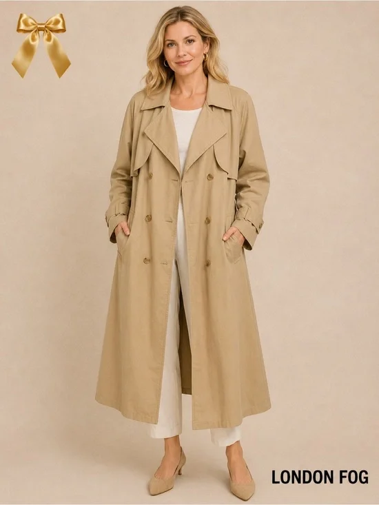 London Fog Light Olive Tan Trench Coat Zip Removable Lining Double Breasted 10P