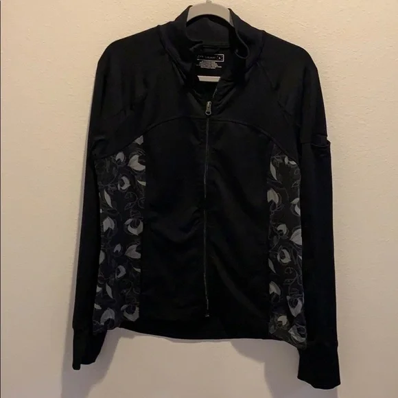 TEK Gear sweat jacket. Black W/ gray floral insets​​​​​​​​​​​​​​​​​​​​