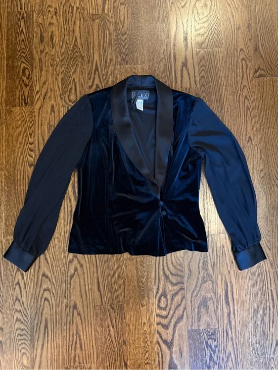 Alex Evenings Black Velvet Evening Jacket with Satin Shawl Collar