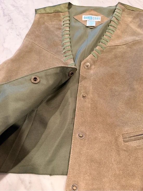 Silvercord VTG leather vest women’s  Olive/Tan Suede Sz M western cowgirl boho
