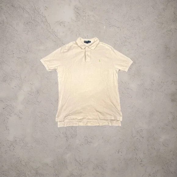 Vintage‎ Polo Ralph Lauren Cream Polo Shirt Lime Green Pony Y2K Mens Large
