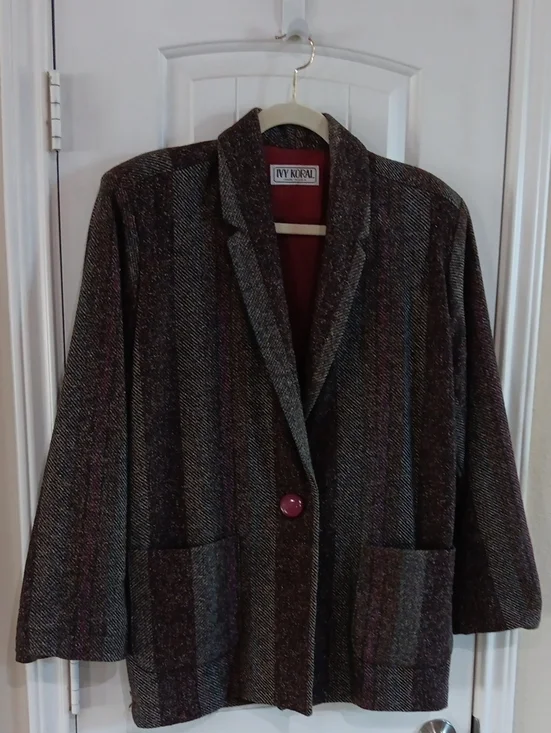 VINTAGE Ivy Koral Wool & Silk Blend Oversized Striped Blazer - Size Small
