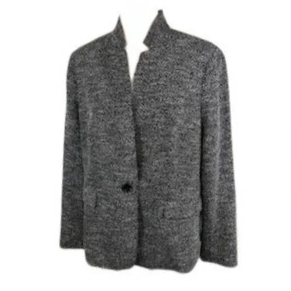 Talbots Women's Blazer Jacket XL Black Gray Tweed Career Work Business Size XL‎