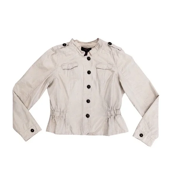 Y2k Tan Military Jacket Victorian Peplum Button Up Utility Coat L khaki