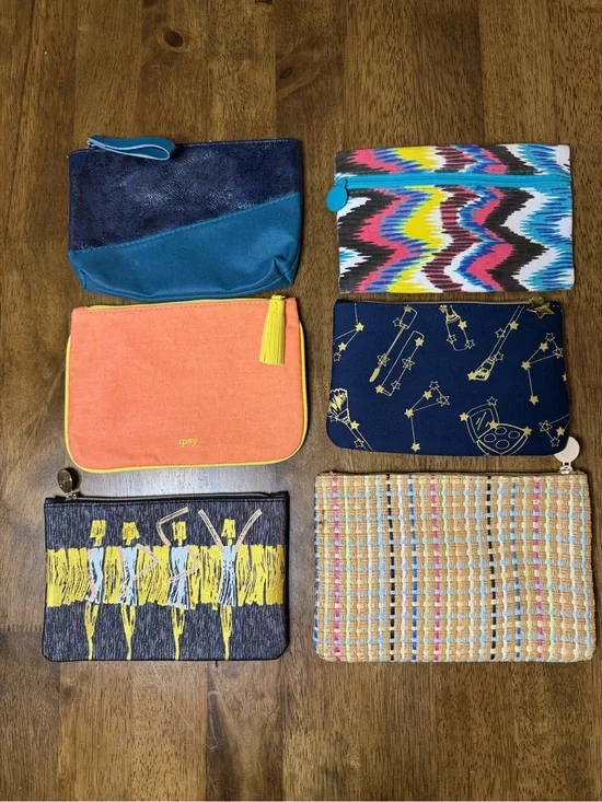 Set of 6 Colorful Zip Pouches - Make Up, Toiletries, Purse Organizer
