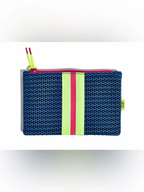 Ipsy Mesh Cosmetic Pouch Neon Blue Lime Pink Makeup Bag Athleisure Zip Case