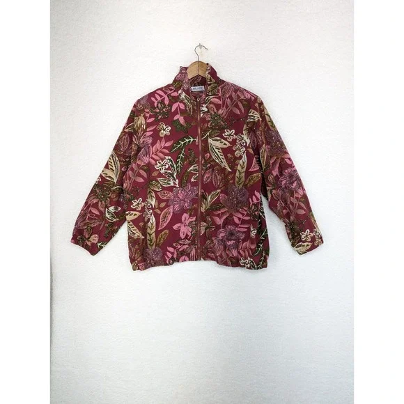 Blair Women Jacket Pinks/Green‎ Elastic Cuffs and Bottom W/ Shoulder Pads L