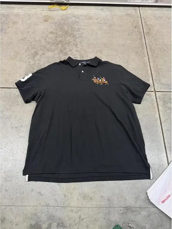 vintage polo ralph lauren black triple pony polo shirt size xl