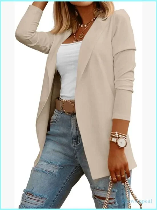 Long Sleeve Knit Blazer Open Front Stretchy Work Office Casual