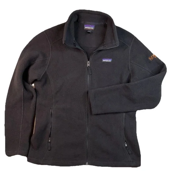 Patagonia Synchilla Fleece Jacket Mock Neck Sweater Women Sz L Black Embroidered