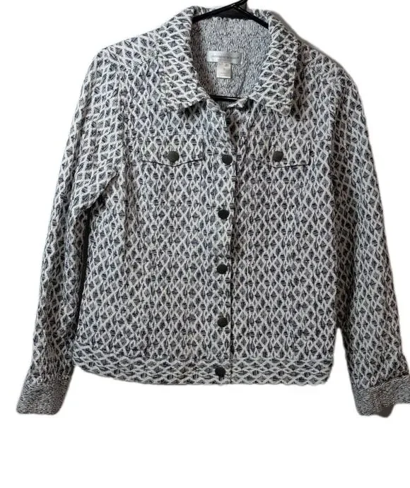 Christopher & Banks Jacket Blazer Shirt Women's Size Small Geometric Navy Ivory