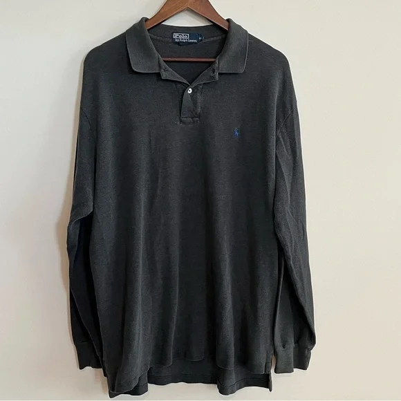POLO Ralph Lauren Mens Size XL Dark Gray Long Sleeve Pullover Polo Shirt Pony