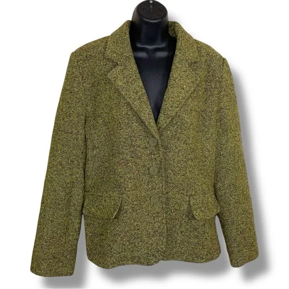 Vintage Size 14 St Johns Bay Womens Green  Wool Blend Button Front Blazer Lined
