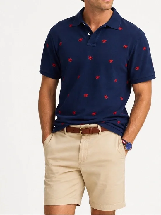 Ralph Lauren Men’s Navy & Red Polo with Embroidered Lobsters 100% Cotton Size XL