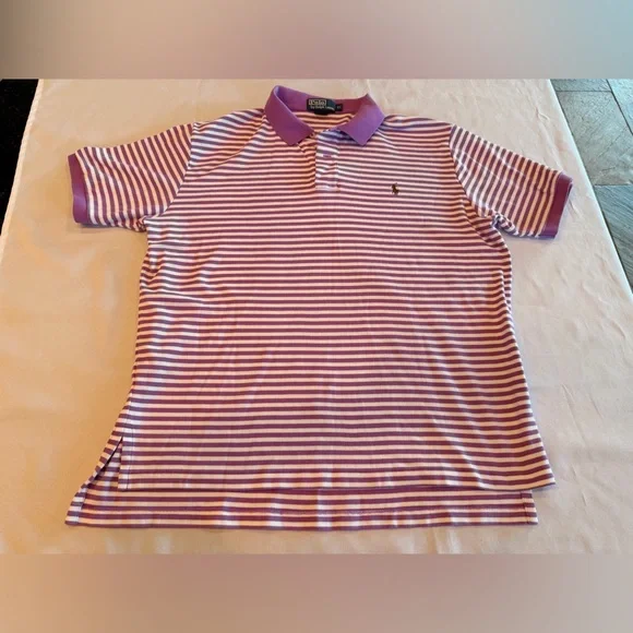 Polo by Ralph Lauren Purple and White Striped Polo with Brown Logo Sz XL