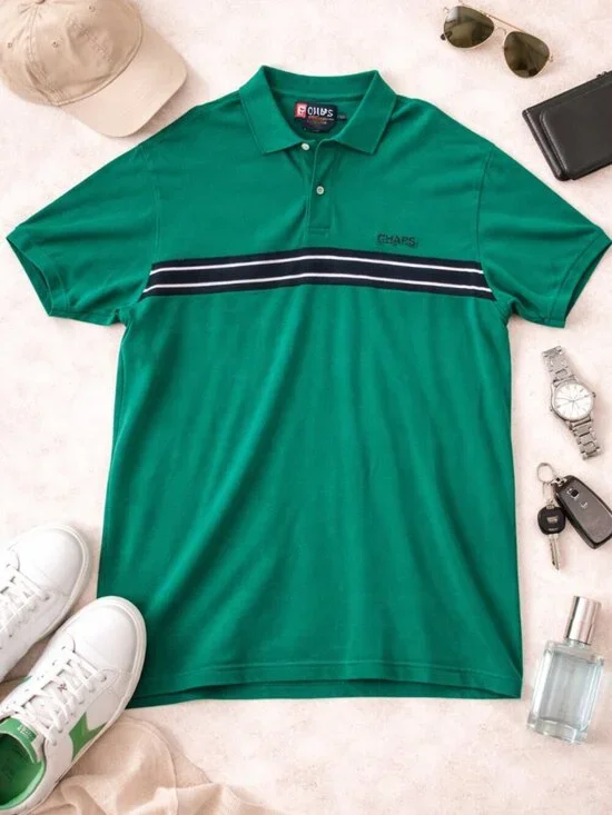 Chaps Ralph Lauren Polo Shirt Green XXL Striped Preppy