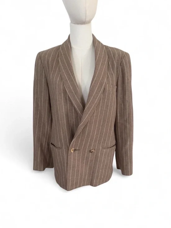 Brown Pinstripe Double-Breasted Blazer