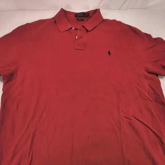 Polo Ralph Lauren Custom Slim Fit Collared Polo Shirt Mens Size 2XL Red Blue