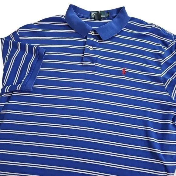 Polo Ralph Lauren 100% Cotton Blue & White Striped Short Sleeve Size‎ X-Large XL
