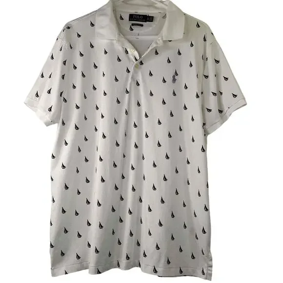POLO Ralph Lauren White Custom Slim Fit Sailboat Polo Shirt Size XL