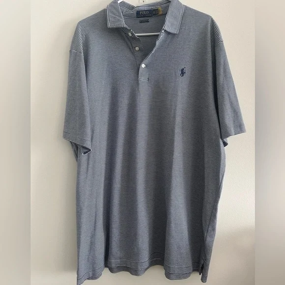 Ralph Lauren Navy and White Thin-Stripe Polo