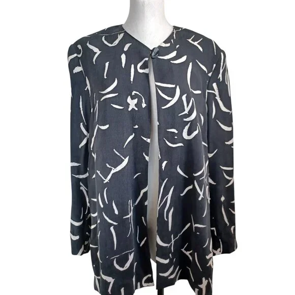 Doncaster Blazer Jacket Black Cream Abstract Print One Button‎ Lined Womens 16