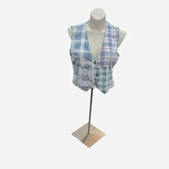 retro vintage 90s plaid and denim vest‎ size l