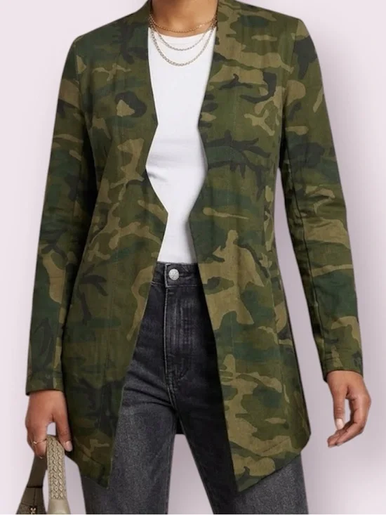 One Teaspoon Camo Knit Open Front Cardigan Blazer Jacket Green Size XS