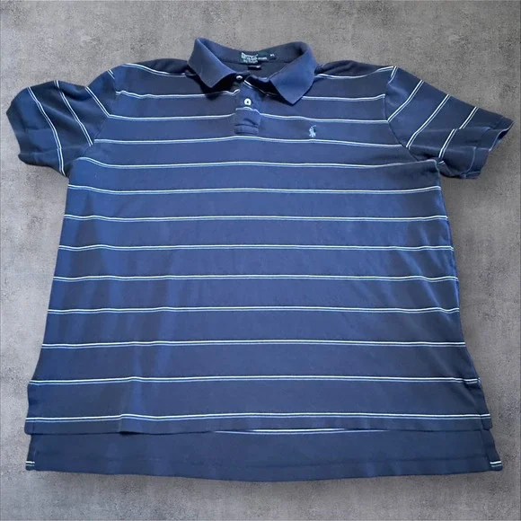 Polo by Ralph‎ Lauren Mens XL Blue Striped Polo Shirt Y2K Classic Cotton