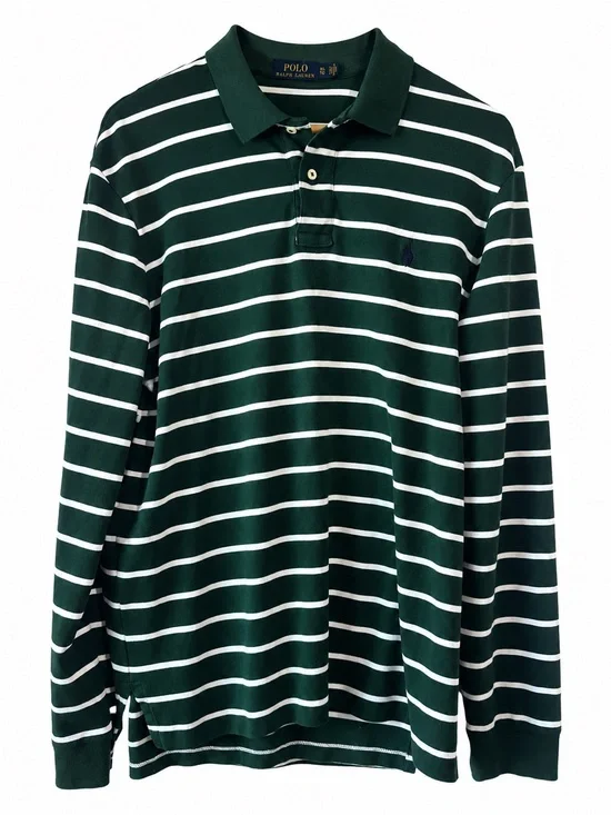 Ralph Lauren Forest Green & White Striped Long-Sleeve Polo