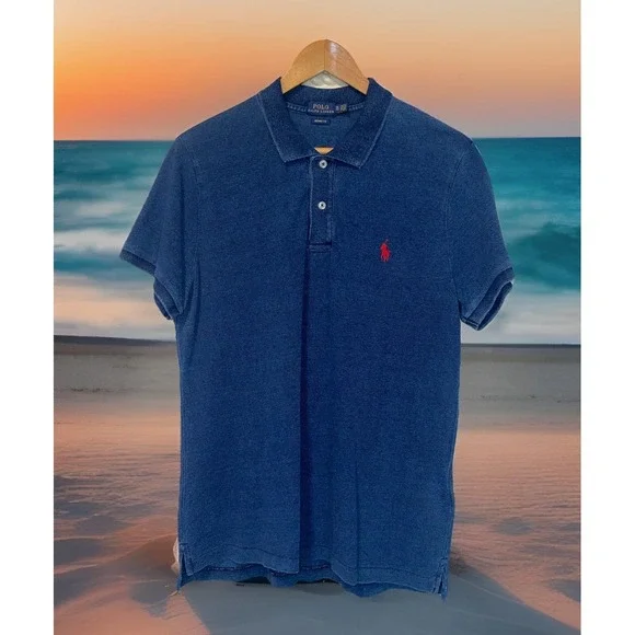 Polo Ralph Lauren Shirt Men XL Blue Skinny Fit Faded Look‎ Pony Logo Preppy