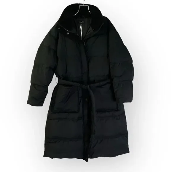 Meotine Sandie Coat Black Long Puffer S/M Down Filled Faux Fur
