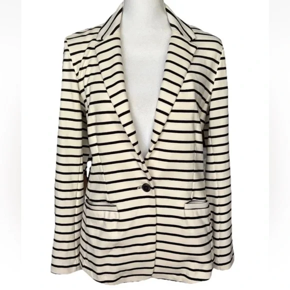 Old Navy Women's Long Sleeve Stripe Blazer Jacket Size M Stretch Nautical Preppy