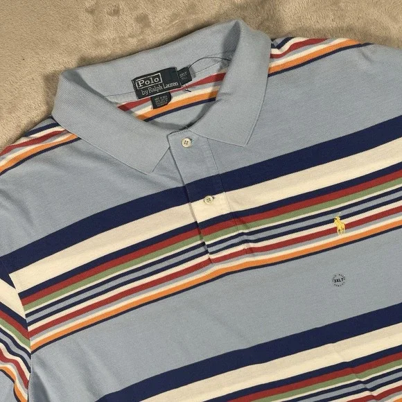 VTG NWOT Polo Ralph Lauren Multicolor‎ Rugby Striped Pony Cotton Mens 3XLT