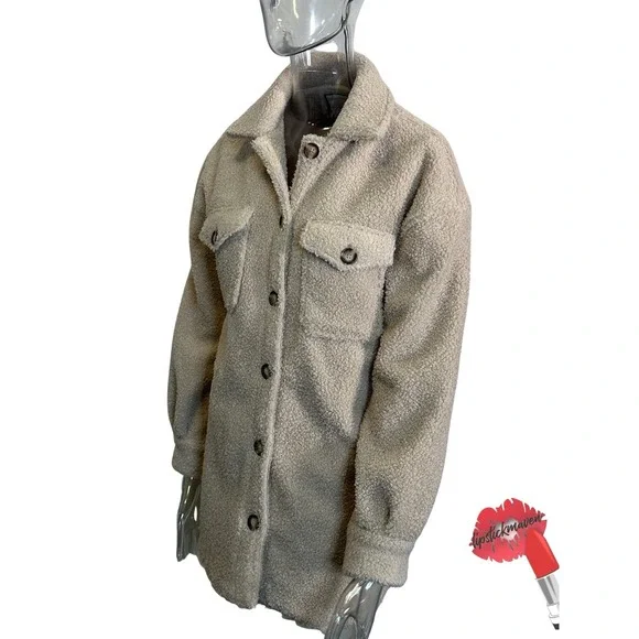 Bagatelle Faux Sherpa Jacket Women Small Tan Soft Fuzzy Button Up Cozy‎ Shacket